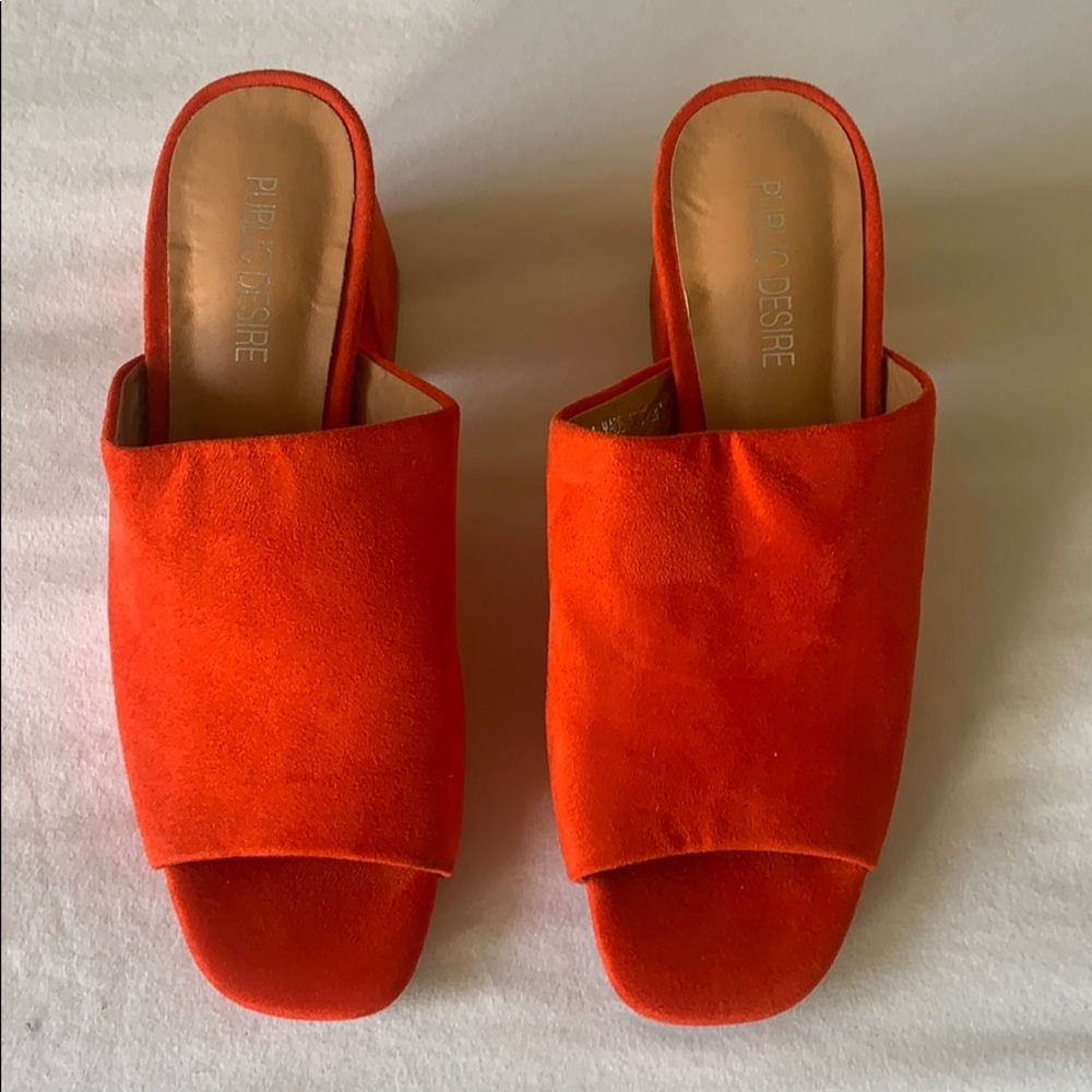 Public Desire red faux suede mules ❤️❤️❤️